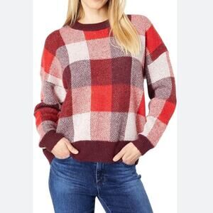 Madewell Fenimore Red Plaid Pullover Sweater Alpaca Wool Blend size medium